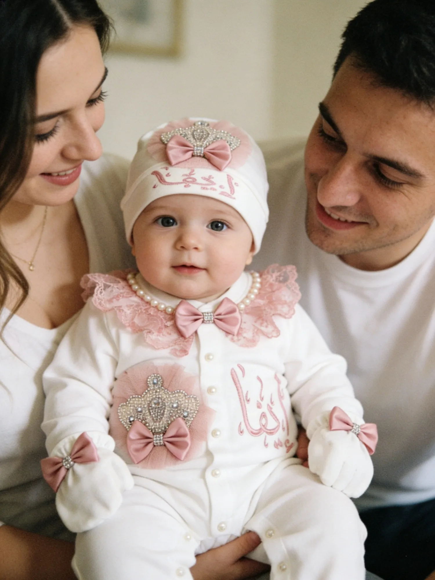 Cute Baby Girl Pink Outfit - Rhinestone Bows & Lace Trim - For Baby Shower & Photoshoot
Cute Baby Girl Pink Outfit - Rhinestone Bows & Lace Trim - For Baby Shower & Photoshoot