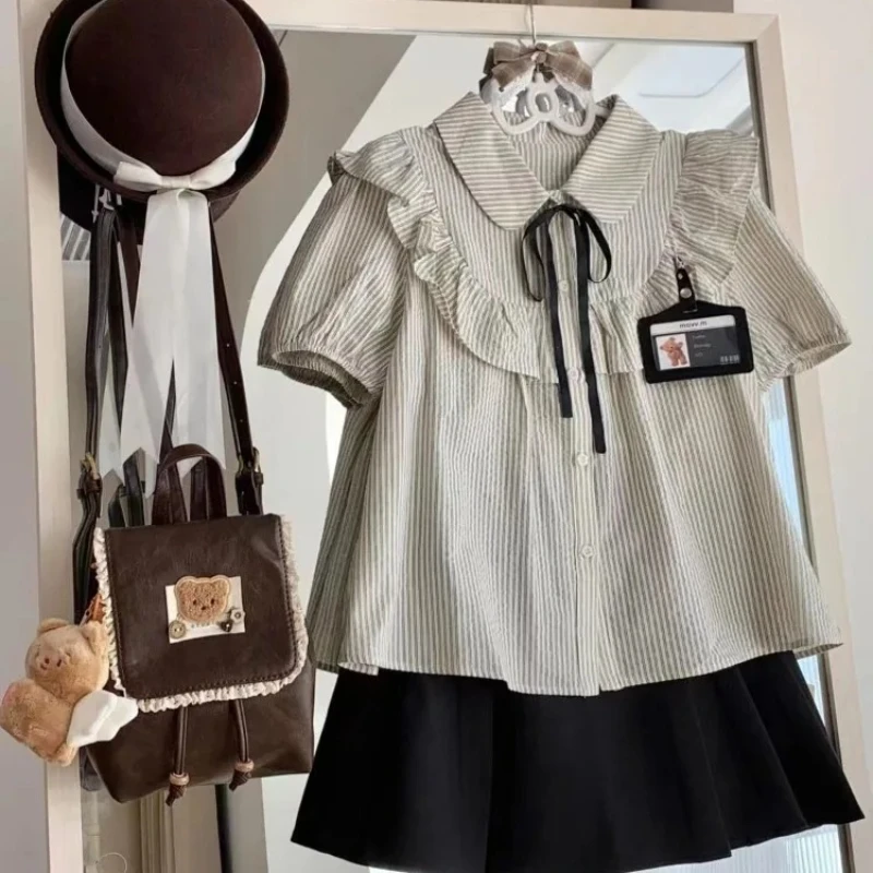 Skirt Suit Short Sleeve Ruffles Striped Blouses 2025 Sets Womens Outfits Preppy Style Chic Summer High Waist A-line Skirt dde4
Skirt Suit Short Sleeve Ruffles Striped Blouses 2025 Sets Womens Outfits Preppy Style Chic Summer High Waist A-line Skirt dde4