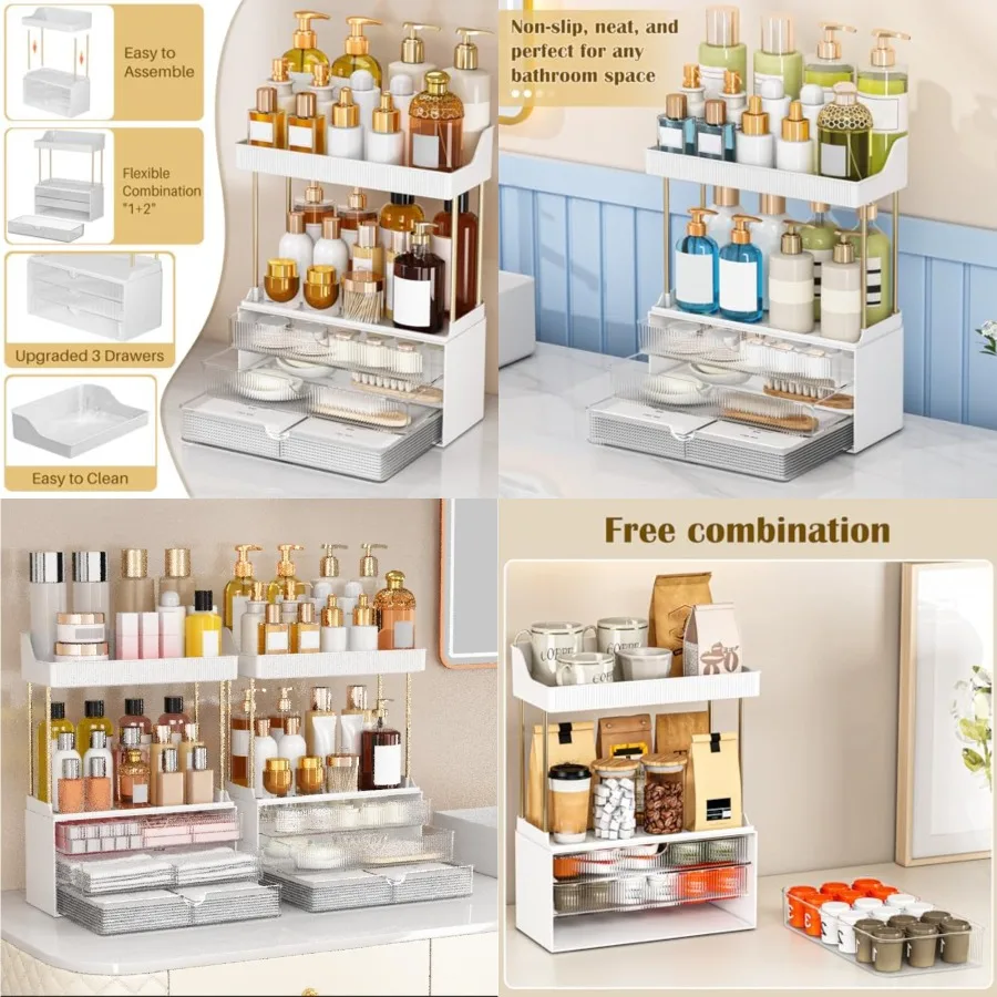 2 Pack Bathroom Counter Organizer - 3 Drawers Makeup Organizer, Cosmetic Storage Drawer for Dresser Countertop and Bathroom Vanity for Large Skincare, Perfume, Clear
2 Pack Bathroom Counter Organizer - 3 Drawers Makeup Organizer, Cosmetic Storage Drawer for Dresser Countertop and Bathroom Vanity for Large Skincare, Perfume, Clear