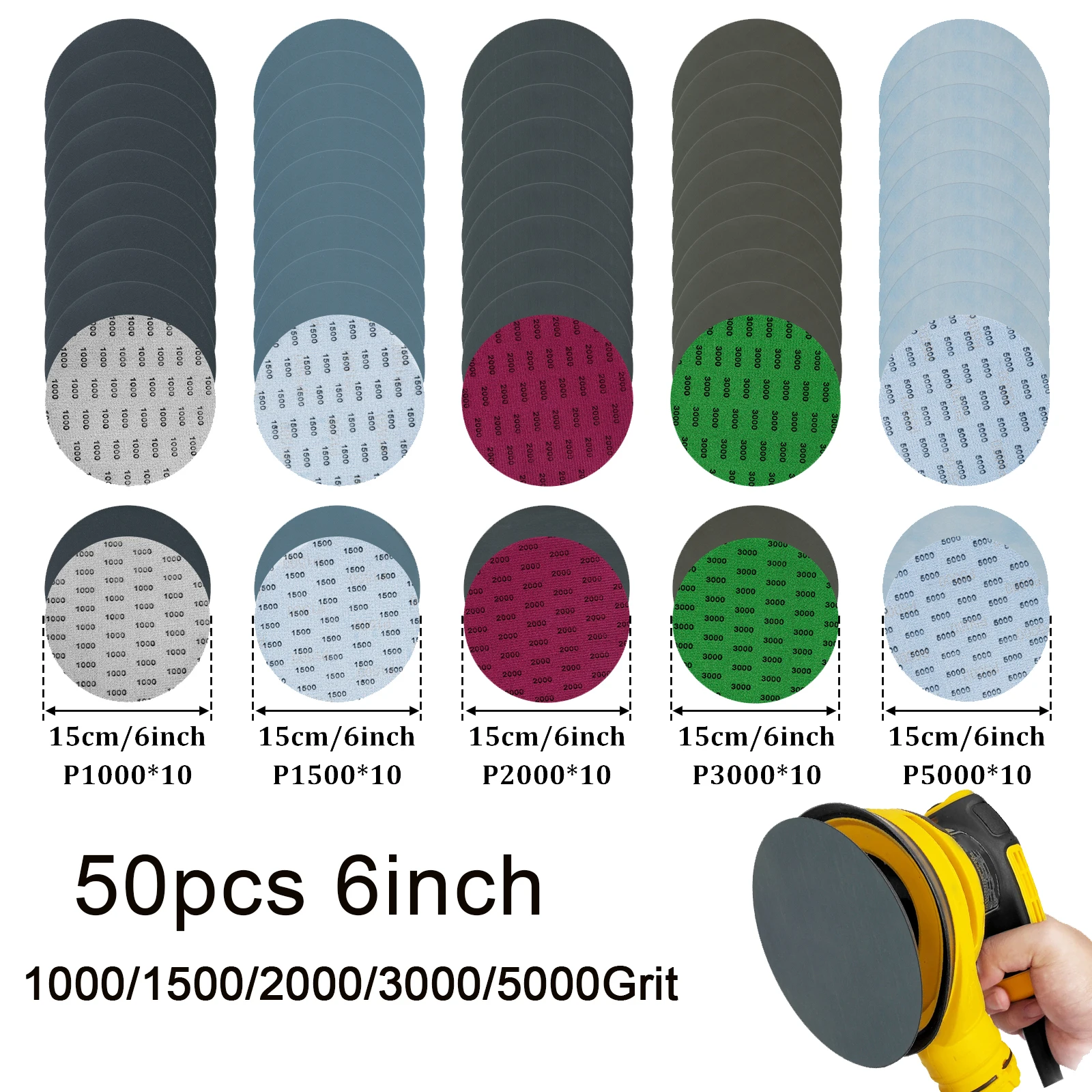 6 дюймов, 50 шт., влажные и сухие шлифовальные диски, крючок и петля, 1000-5000, наждачная бумага из карбида кремния в ассортименте для произвольной орбитальной шлифовальной машины
6 дюймов, 50 шт., влажные и сухие шлифовальные диски, крючок и петля, 1000-5000, наждачная бумага из карбида кремния в ассортименте для произвольной орбитальной шлифовальной машины