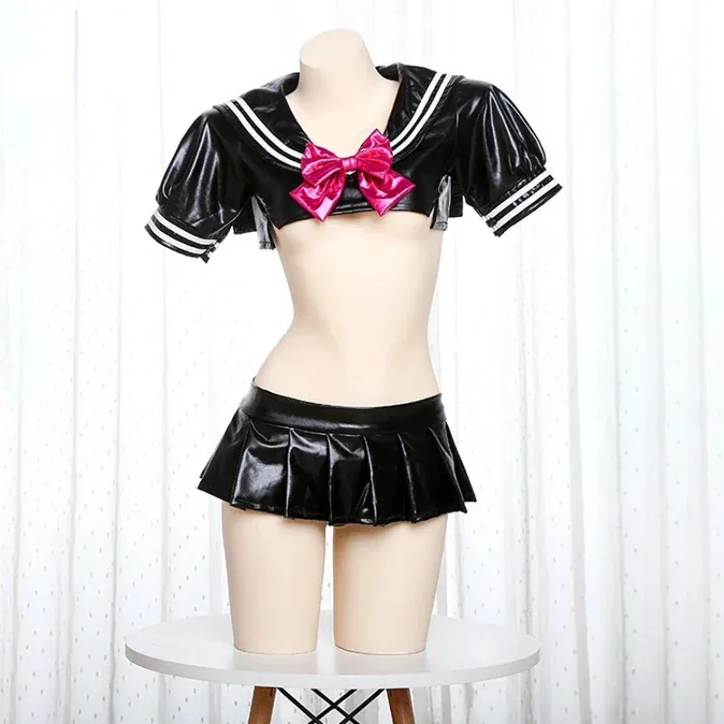 Anime Pu Leather Sailor Suit Cute Female Student Uniform Japanese Bow Sweet Girl Costume Cosplay Mini Skirt Set Out Outfits5;c,8
Anime Pu Leather Sailor Suit Cute Female Student Uniform Japanese Bow Sweet Girl Costume Cosplay Mini Skirt Set Out Outfits5;c,8