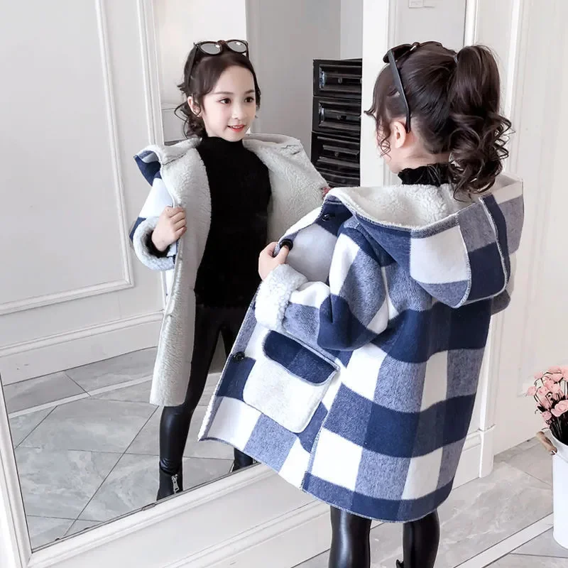 Girls Jackets Kids Autumn Winter Clothes Medium Long Girl Windbreaker Plaid Thickened Lamb Fashion Children Woolen Cloth Coats
Girls Jackets Kids Autumn Winter Clothes Medium Long Girl Windbreaker Plaid Thickened Lamb Fashion Children Woolen Cloth Coats