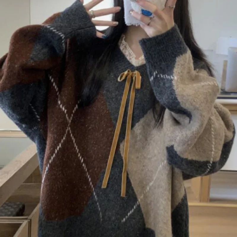 Hot New Fashion Autumn Winter Women Christmas Thick Sweater with Stylish Versatile Lace Bow Retro Lazy Style Knitted Sweatertops
Hot New Fashion Autumn Winter Women Christmas Thick Sweater with Stylish Versatile Lace Bow Retro Lazy Style Knitted Sweatertops