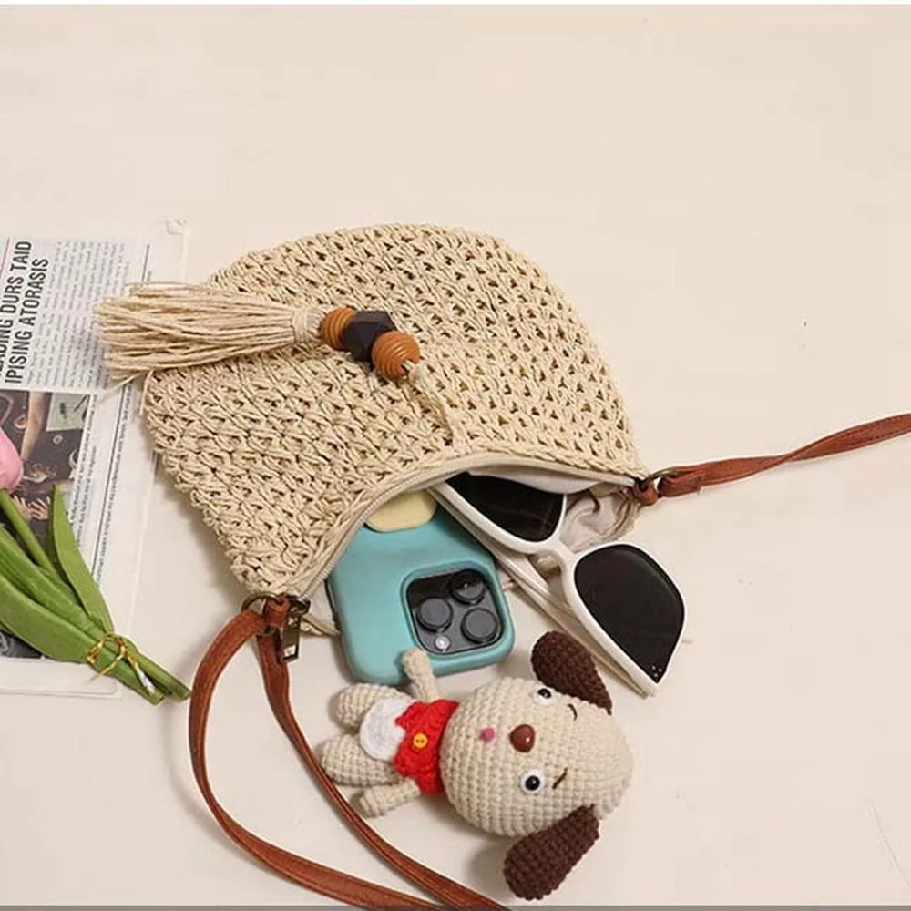 Trendy Pu Leather Raffia Bag Wood Bead Tassels Weave Straw Crossbody Bag Beach Handbags Bohemian Style Tassels Beach Bag Holiday
Trendy Pu Leather Raffia Bag Wood Bead Tassels Weave Straw Crossbody Bag Beach Handbags Bohemian Style Tassels Beach Bag Holiday
