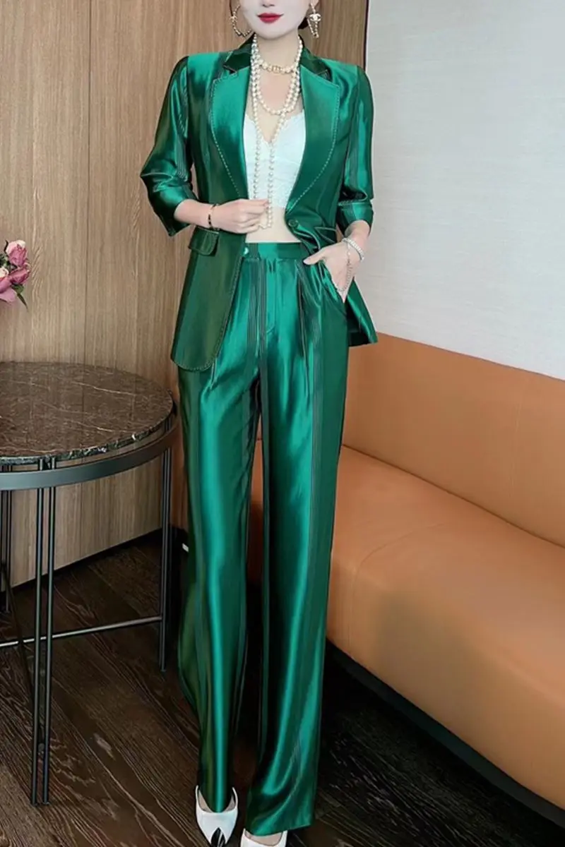 Insozkdg Silk Suit Pants Set Fashion Professional Outfits High-end Slim Fit Blazer Summer Green Two Piece Set Women Outfits
Insozkdg Silk Suit Pants Set Fashion Professional Outfits High-end Slim Fit Blazer Summer Green Two Piece Set Women Outfits