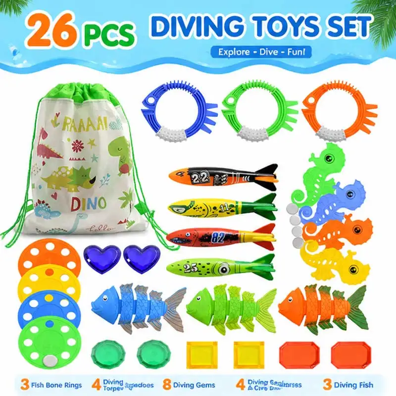 26pcs/set Diving Toys Breath Closure Training Water Underwater Toy Set Children's Swimming Pool Treasure Hunt Water Ring Diamond Kids Toys
26pcs/set Diving Toys Breath Closure Training Water Underwater Toy Set Children's Swimming Pool Treasure Hunt Water Ring Diamond Kids Toys
