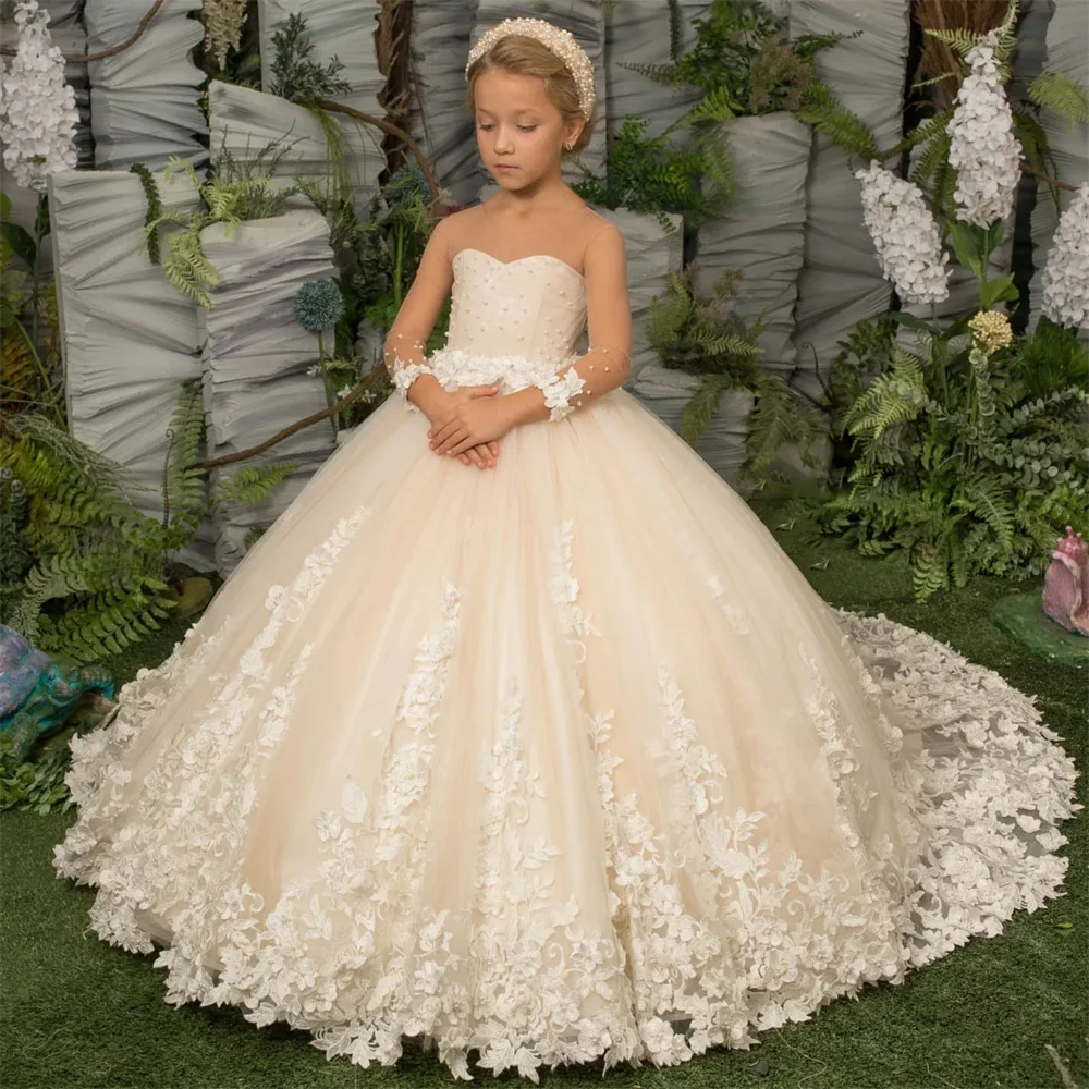 Princess Sweetheart Long Ball Formal Flower Girl Dress Wedding Applique Luxury Customized First Communion Dress New
Princess Sweetheart Long Ball Formal Flower Girl Dress Wedding Applique Luxury Customized First Communion Dress New