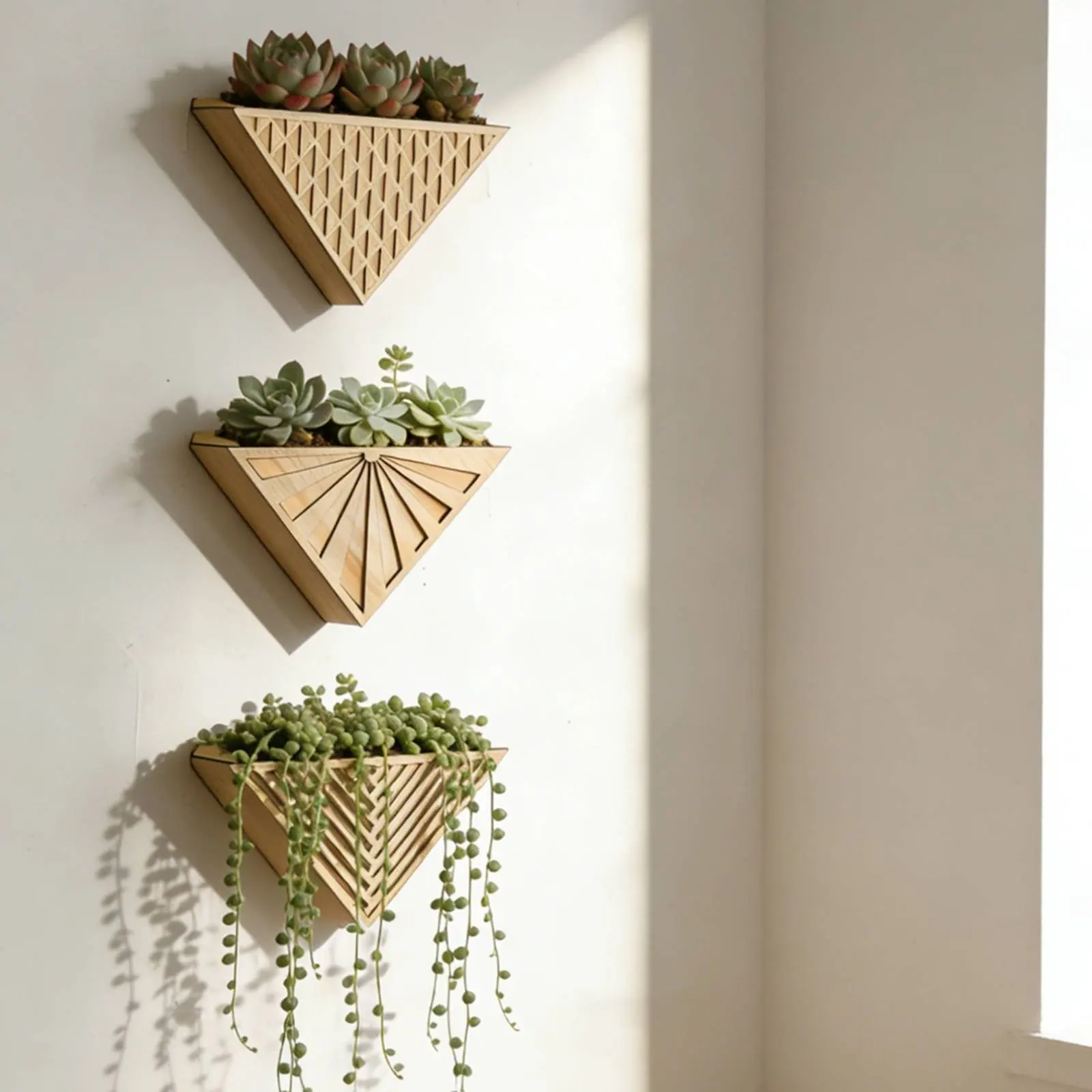 Triangle Wall Planter Creative Decor Geometric Wall Vase Wooden Cactus Planter House Decoration for Balcony, Office
Triangle Wall Planter Creative Decor Geometric Wall Vase Wooden Cactus Planter House Decoration for Balcony, Office