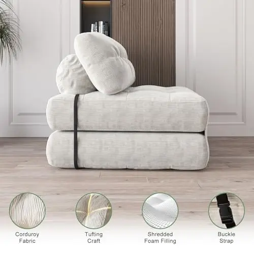 Beige Corduroy Foldable Floor Sofa Bed With Tufted Cushions And Shredded Foam Fill, Portable Convertible Sleeper
Beige Corduroy Foldable Floor Sofa Bed With Tufted Cushions And Shredded Foam Fill, Portable Convertible Sleeper