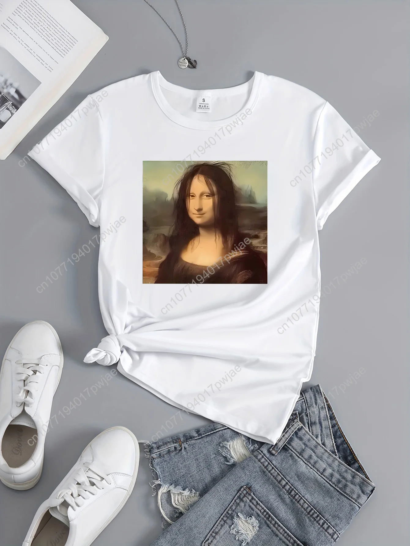 Women'S Casual Polyester T-Shirt with "Messy Hair Mona Lisa" Print, Crew Neck, Medium Stretch, Breathable & Quick-Dry, All-Seaso
Women'S Casual Polyester T-Shirt with "Messy Hair Mona Lisa" Print, Crew Neck, Medium Stretch, Breathable & Quick-Dry, All-Seaso