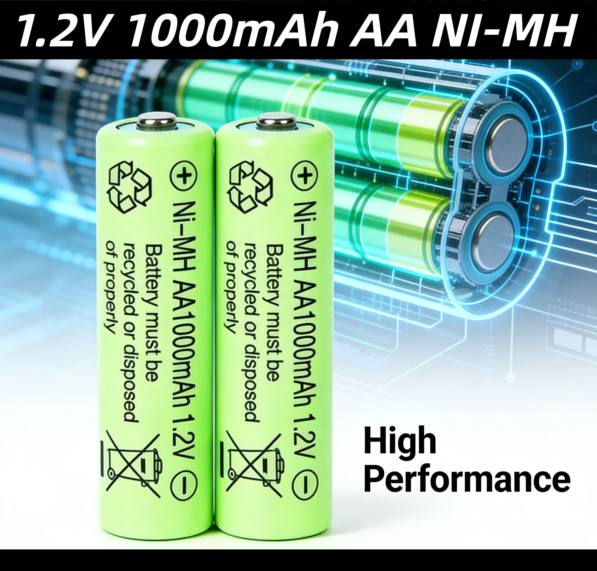 1.2V 1000mAh AA Ni-MH Rechargeable Battery, High Capacity, Long Lasting Power for Remote Controls, Toys, Clocks
1.2V 1000mAh AA Ni-MH Rechargeable Battery, High Capacity, Long Lasting Power for Remote Controls, Toys, Clocks