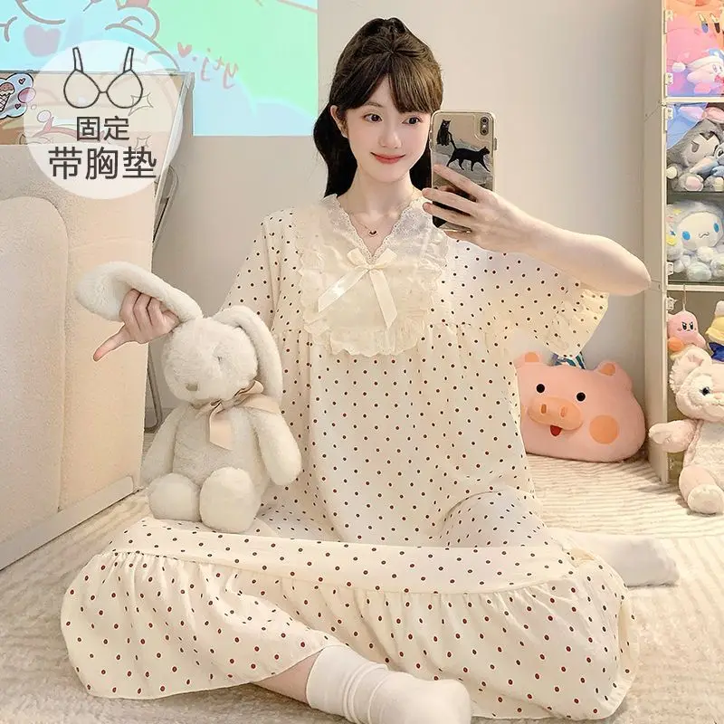Cloudcotton Nightdress Women's Summer with Chest Pad Short-sleeved Pajamas Sweet Princess Storm Point Thin Large Size Loungewear
Cloudcotton Nightdress Women's Summer with Chest Pad Short-sleeved Pajamas Sweet Princess Storm Point Thin Large Size Loungewear