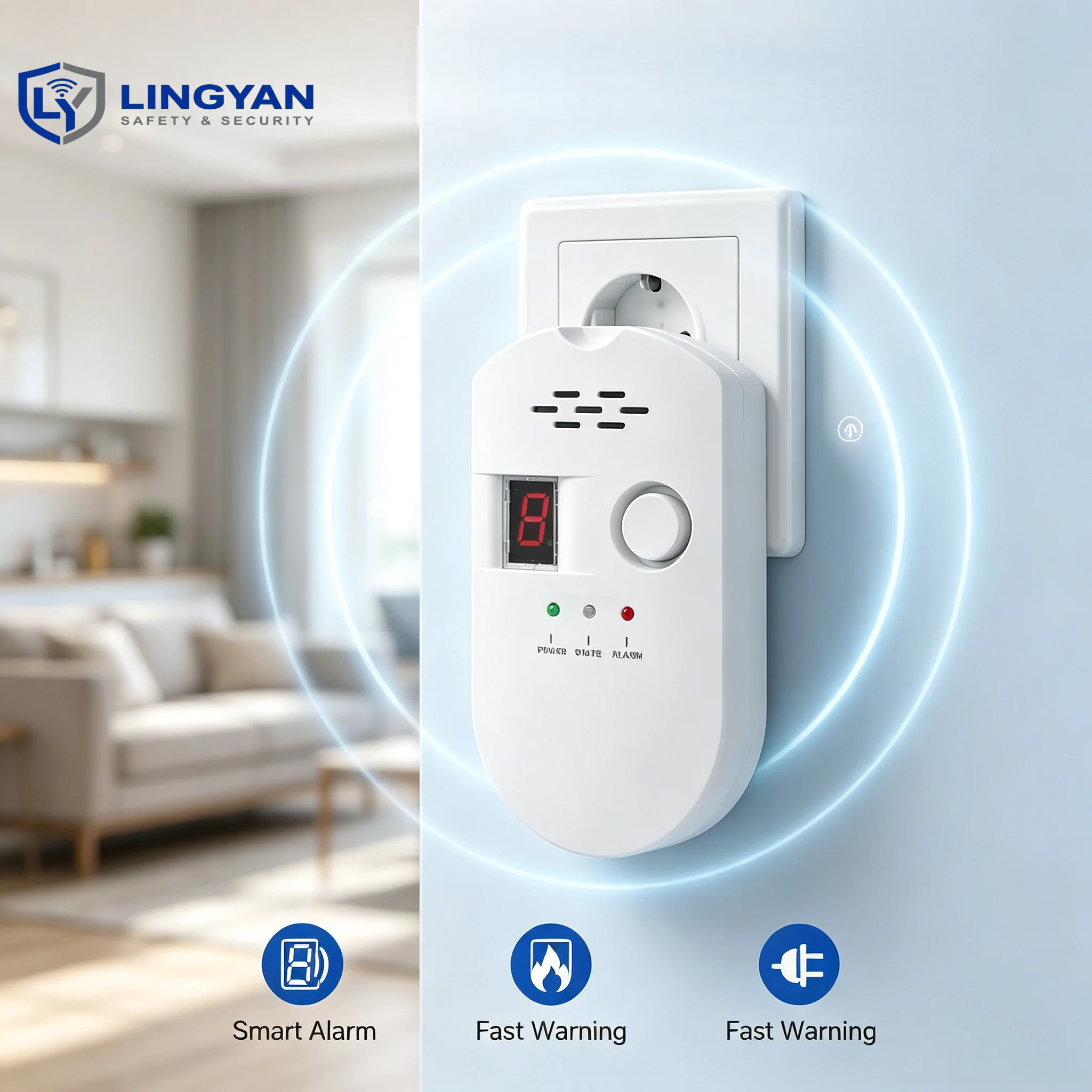 Digital Gas Sensor, plug-and-play design, 85dB sound alarm, US/EU plug available for natural gas, LPG and coal gas
Digital Gas Sensor, plug-and-play design, 85dB sound alarm, US/EU plug available for natural gas, LPG and coal gas