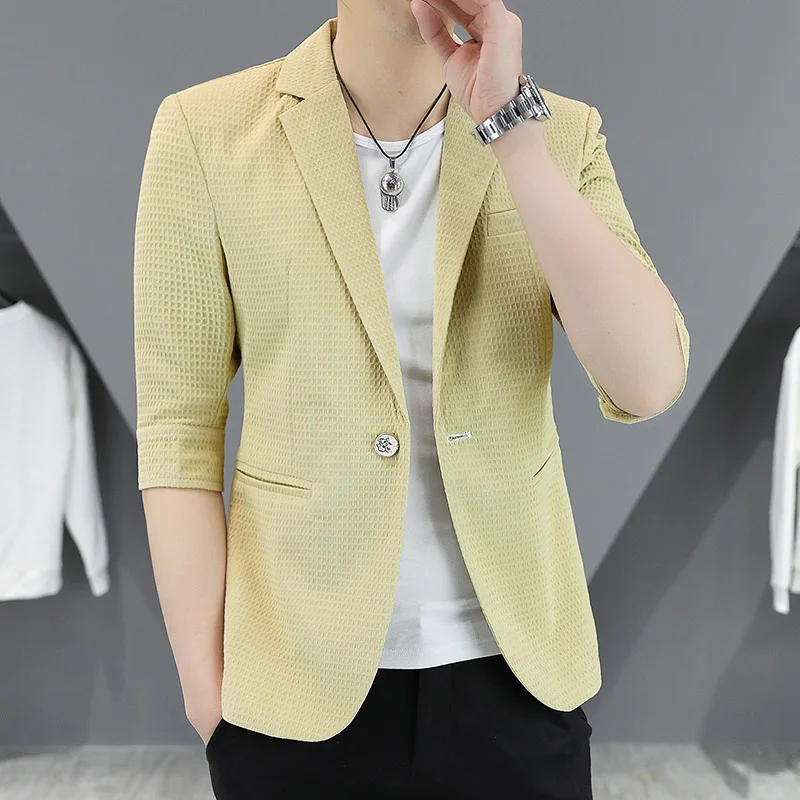 2023 New Stylish Clothing Trends Off White Beige Fashionable Jackets For Mens Slim Fit Thin Yellow Summer Blazers Half Sleeves
2023 New Stylish Clothing Trends Off White Beige Fashionable Jackets For Mens Slim Fit Thin Yellow Summer Blazers Half Sleeves