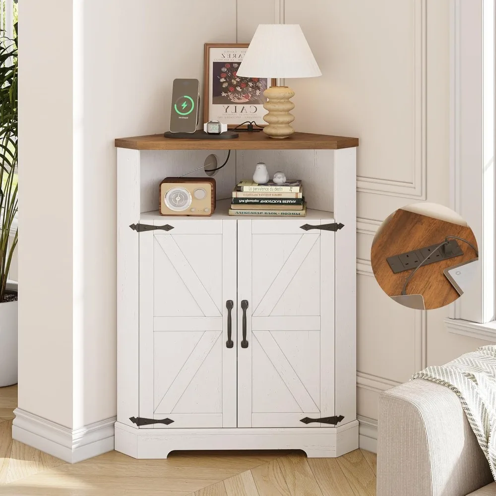 Farmhouse Corner Cabinet with Charging Station, Small Corner Storage Cabinet with Barn Doors and Adjustable Shelves, Customized
Farmhouse Corner Cabinet with Charging Station, Small Corner Storage Cabinet with Barn Doors and Adjustable Shelves, Customized