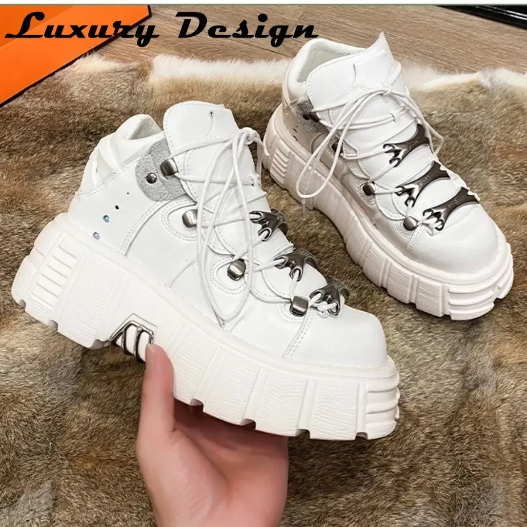 Punk Style Women Sneakers Gothic Lace-up Heel Height 6CM Platform Shoes Woman Gothic Ankle Boots Metal Decor Woman Sneakers
Punk Style Women Sneakers Gothic Lace-up Heel Height 6CM Platform Shoes Woman Gothic Ankle Boots Metal Decor Woman Sneakers