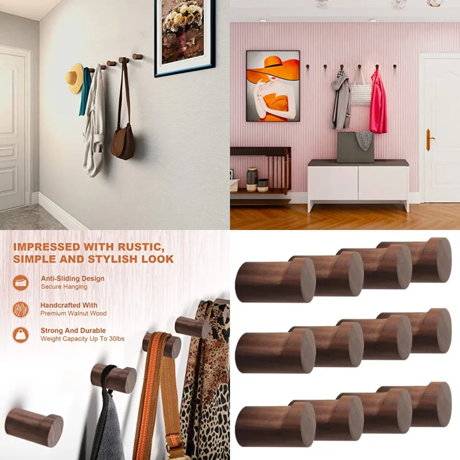 12 Pack Wood Wall Hooks, Natural Wooden Coat Hooks Wall Mounted, Handmade Rustic Hat Hooks Heavy Duty Entryway Wall Hangers for Towels, Clothes, and Bags
12 Pack Wood Wall Hooks, Natural Wooden Coat Hooks Wall Mounted, Handmade Rustic Hat Hooks Heavy Duty Entryway Wall Hangers for Towels, Clothes, and Bags