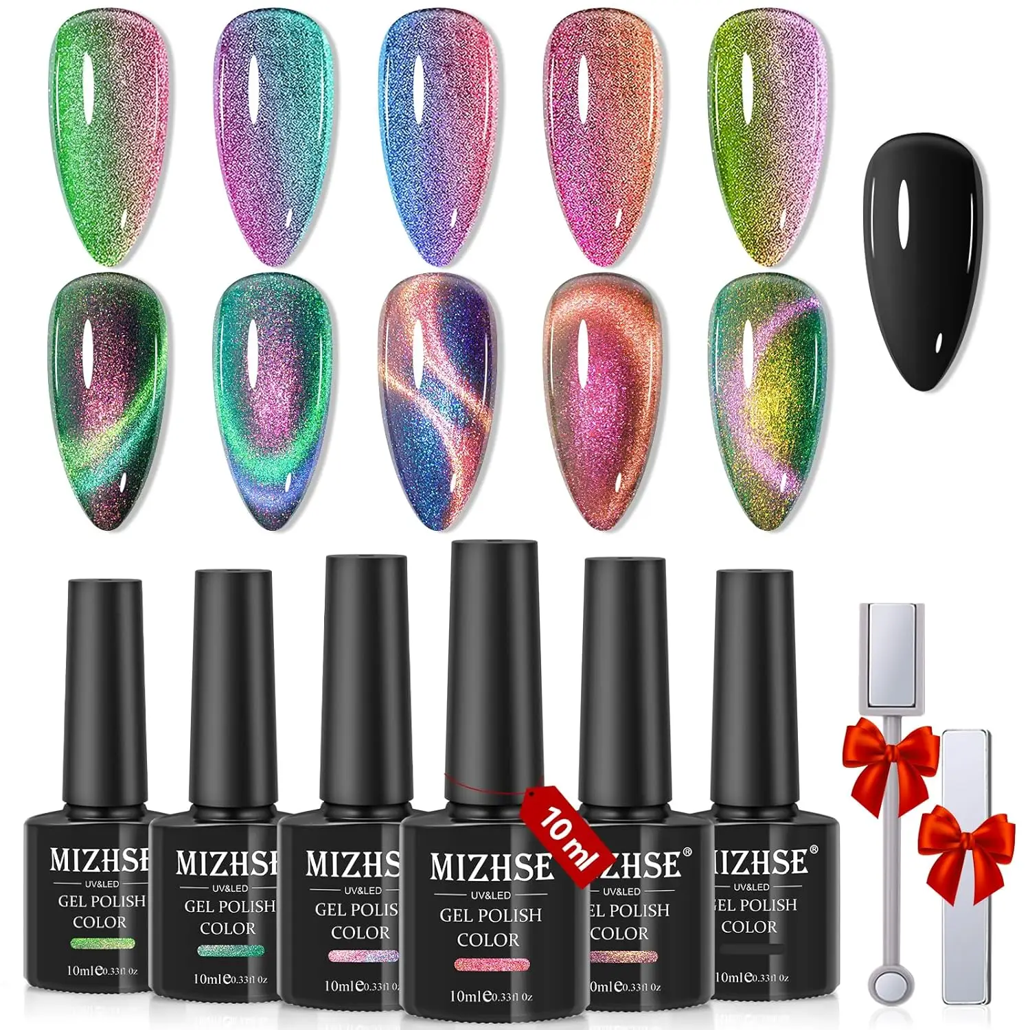 9D Cat Eye Gel Nail Polish Set 6 Colors 10ml with 2 Magnet Sticks, Chameleon Galaxy Effect, Soak Off Nail Art Gift for Women
9D Cat Eye Gel Nail Polish Set 6 Colors 10ml with 2 Magnet Sticks, Chameleon Galaxy Effect, Soak Off Nail Art Gift for Women
