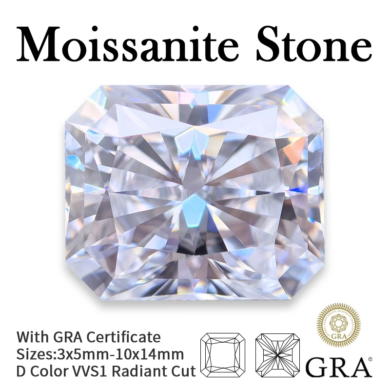 Moissanite Loose Stone D Color Radiant Cut Pass Diamodn Tester VVS1 Gemstone Beads for DIY Jewelry Making with GRA Certificate
Moissanite Loose Stone D Color Radiant Cut Pass Diamodn Tester VVS1 Gemstone Beads for DIY Jewelry Making with GRA Certificate