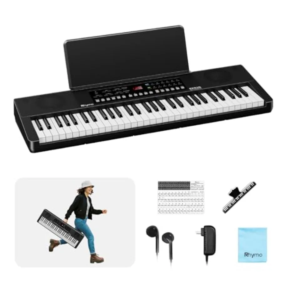 61 Key Keyboard Piano for beginners, black plastic with touch response, LED display, music stand, 300 voices, 300 rhythms, buil
61 Key Keyboard Piano for beginners, black plastic with touch response, LED display, music stand, 300 voices, 300 rhythms, buil