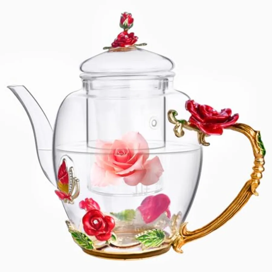 Enamel Glass Flower Tea Pot With Removable Loose Tea Leaf Infuser Tea Maker Teapot Set 30.4OZ Gifts for Women, Mom, Birthday
Enamel Glass Flower Tea Pot With Removable Loose Tea Leaf Infuser Tea Maker Teapot Set 30.4OZ Gifts for Women, Mom, Birthday
