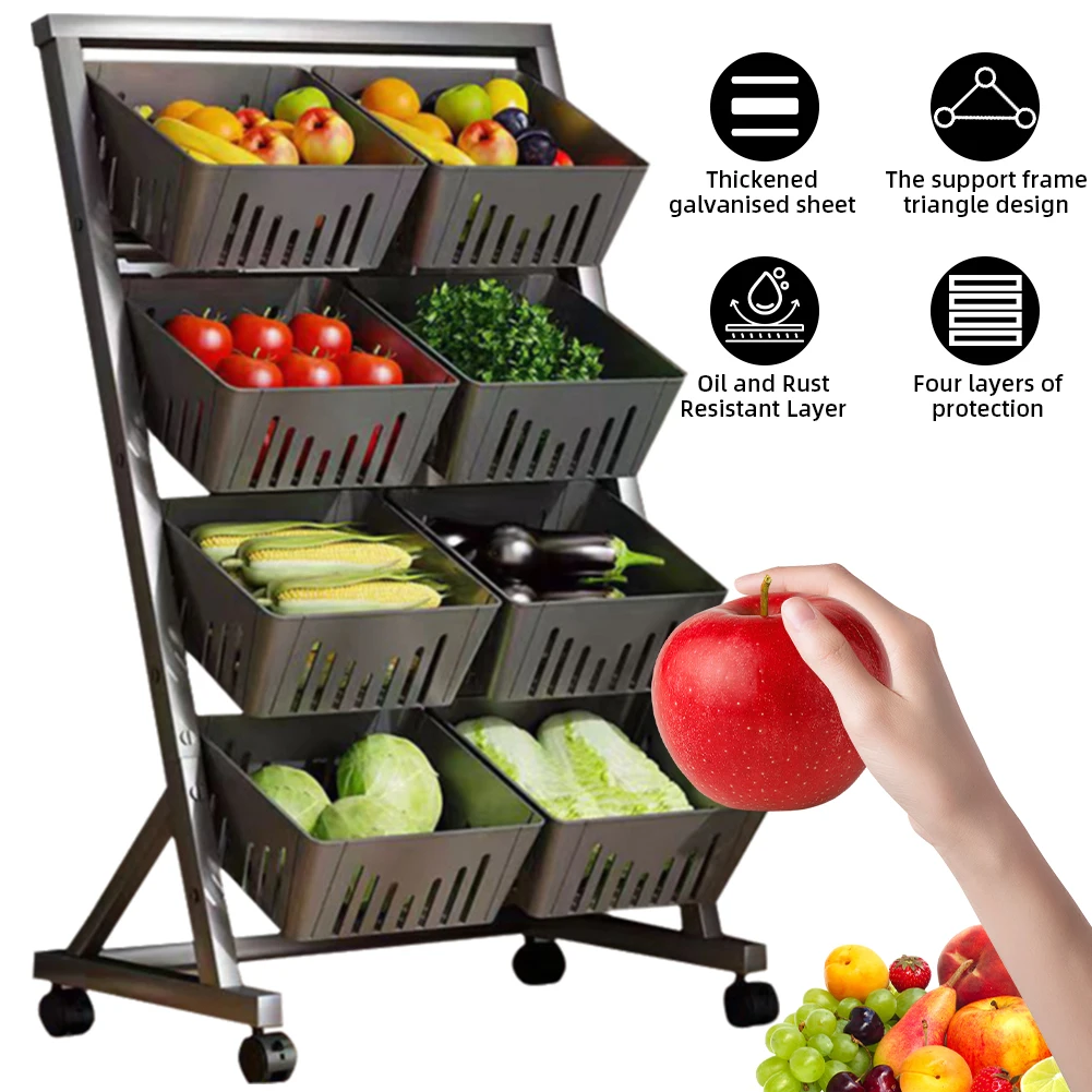 4-Tier Fruit and Vegetable Basket with Rolling Wheels Fruit Basket Stand Vegetable Storage Rack for Kitchen Floor & Pantry
4-Tier Fruit and Vegetable Basket with Rolling Wheels Fruit Basket Stand Vegetable Storage Rack for Kitchen Floor & Pantry