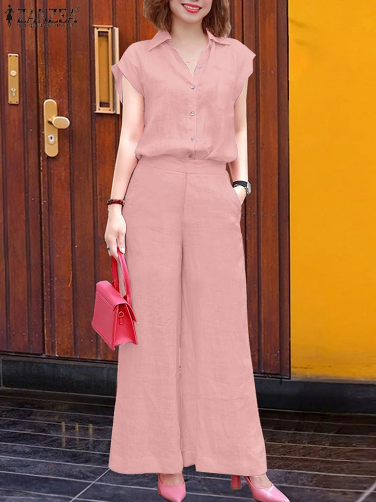 ZANZEA Elegant Women's Pant Sets 2025 Summer Casual Cap Sleeves Shirts Wide Leg Pants 2PCS Outfits Commuting 2-Pieces Tracksuits 
ZANZEA Elegant Women's Pant Sets 2025 Summer Casual Cap Sleeves Shirts Wide Leg Pants 2PCS Outfits Commuting 2-Pieces Tracksuits