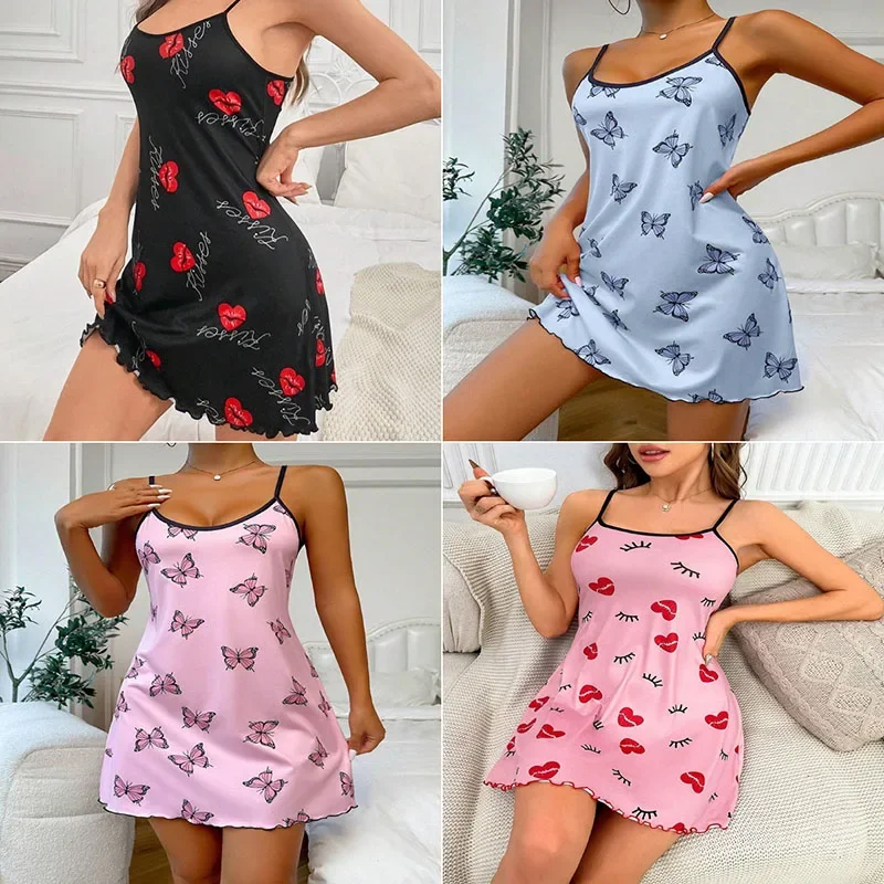 Womens Nightwear Nightdress Suspender Print Long Skirt Is Breathable and Soft Student Home Nightdress Sleeveless Pajamas Dress
Womens Nightwear Nightdress Suspender Print Long Skirt Is Breathable and Soft Student Home Nightdress Sleeveless Pajamas Dress