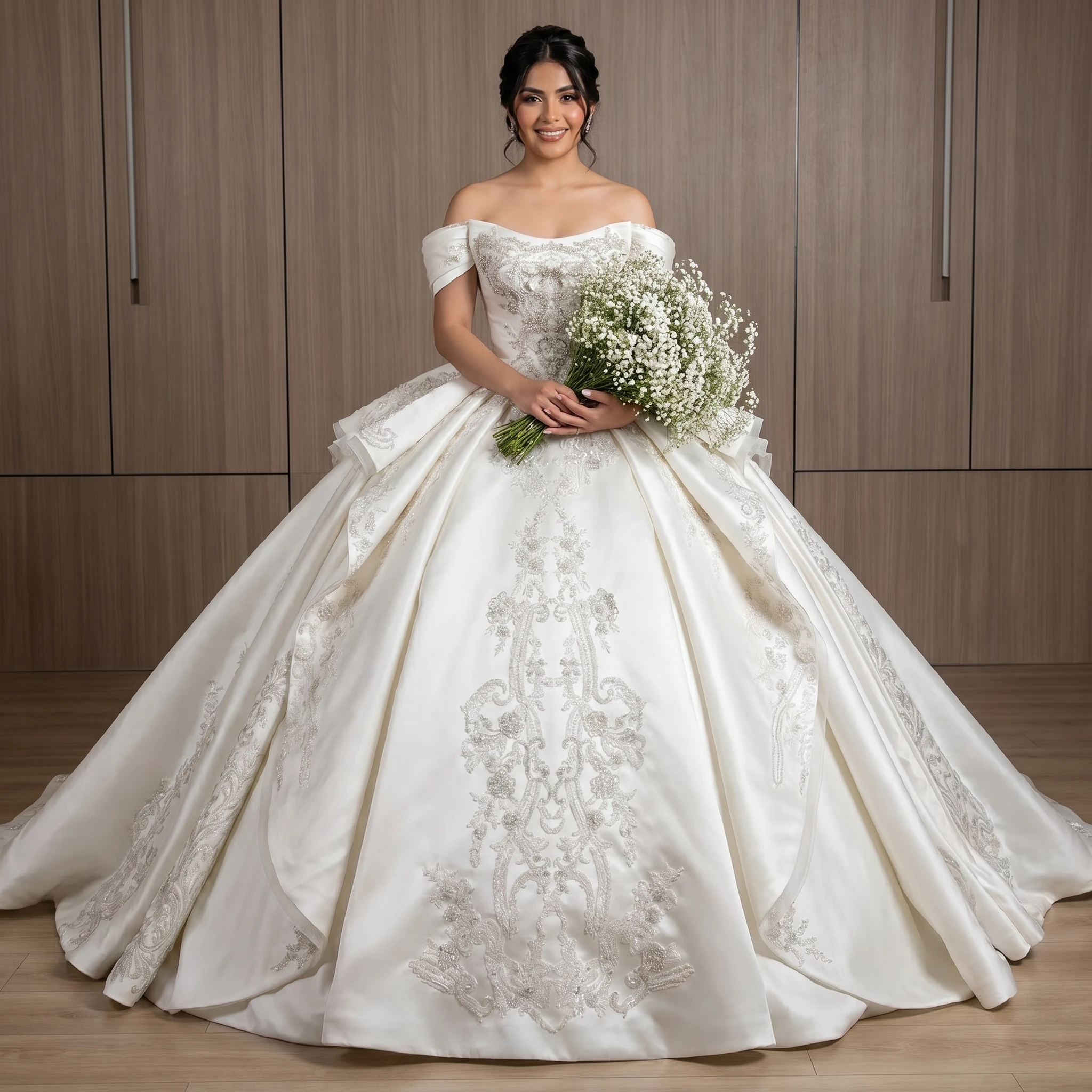 Customized Princess Glitter Ivory Wedding Dresses Women Short Sleeves Satin Ball Bridal Gown Court Train 2026 robe de mariée
Customized Princess Glitter Ivory Wedding Dresses Women Short Sleeves Satin Ball Bridal Gown Court Train 2026 robe de mariée