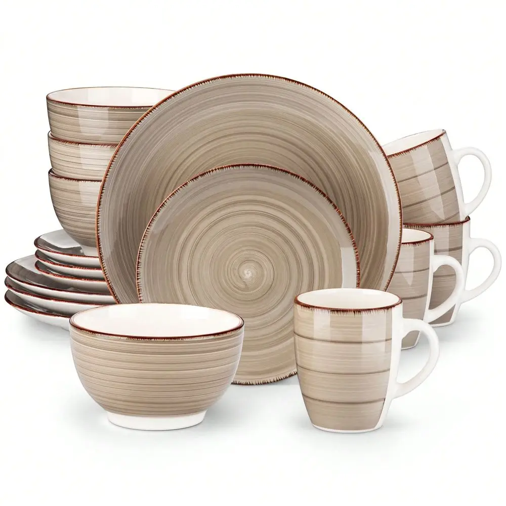 16 Piece Porcelain Dinner Set Vintage Look Cream Brown Ceramic Plate Set With 4 Piece Dinner Plate,Dessert Plate,Bowl,Mug Set
16 Piece Porcelain Dinner Set Vintage Look Cream Brown Ceramic Plate Set With 4 Piece Dinner Plate,Dessert Plate,Bowl,Mug Set
