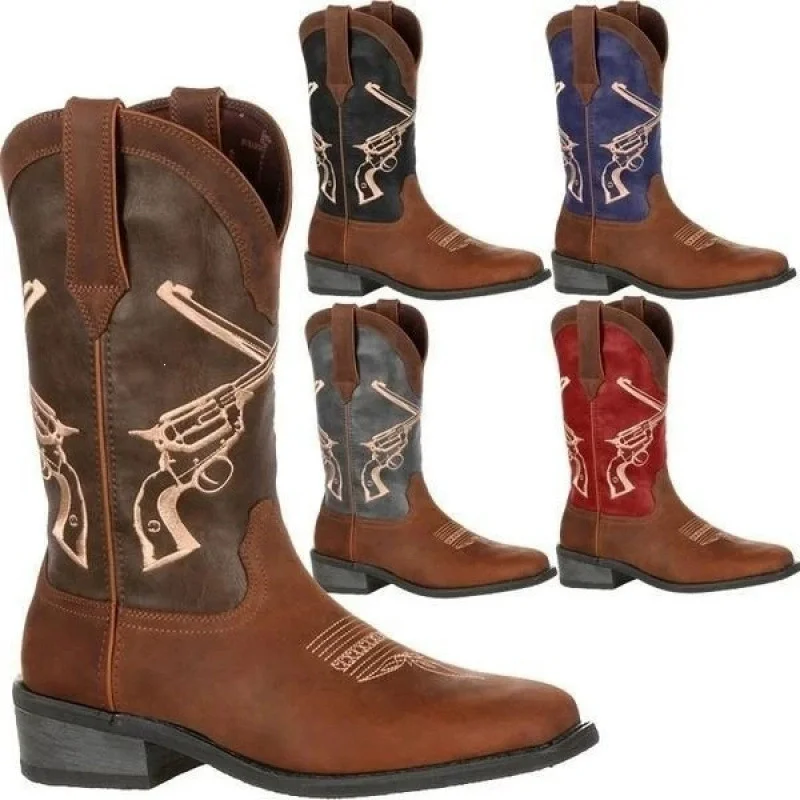 Men's Two-Tone Western Cowboy Boots with Pistol Embroidery and Square Toe Bold Footwear for Country Concerts Casual Outings
Men's Two-Tone Western Cowboy Boots with Pistol Embroidery and Square Toe Bold Footwear for Country Concerts Casual Outings