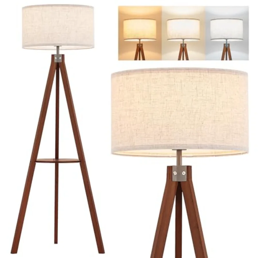 Mid Century Floor Lamp with 3 Color Temperatures LED Bulb, Wood Tripod Table Reading Standing Light, Wooden Shelf Floor Lamp fo
Mid Century Floor Lamp with 3 Color Temperatures LED Bulb, Wood Tripod Table Reading Standing Light, Wooden Shelf Floor Lamp fo
