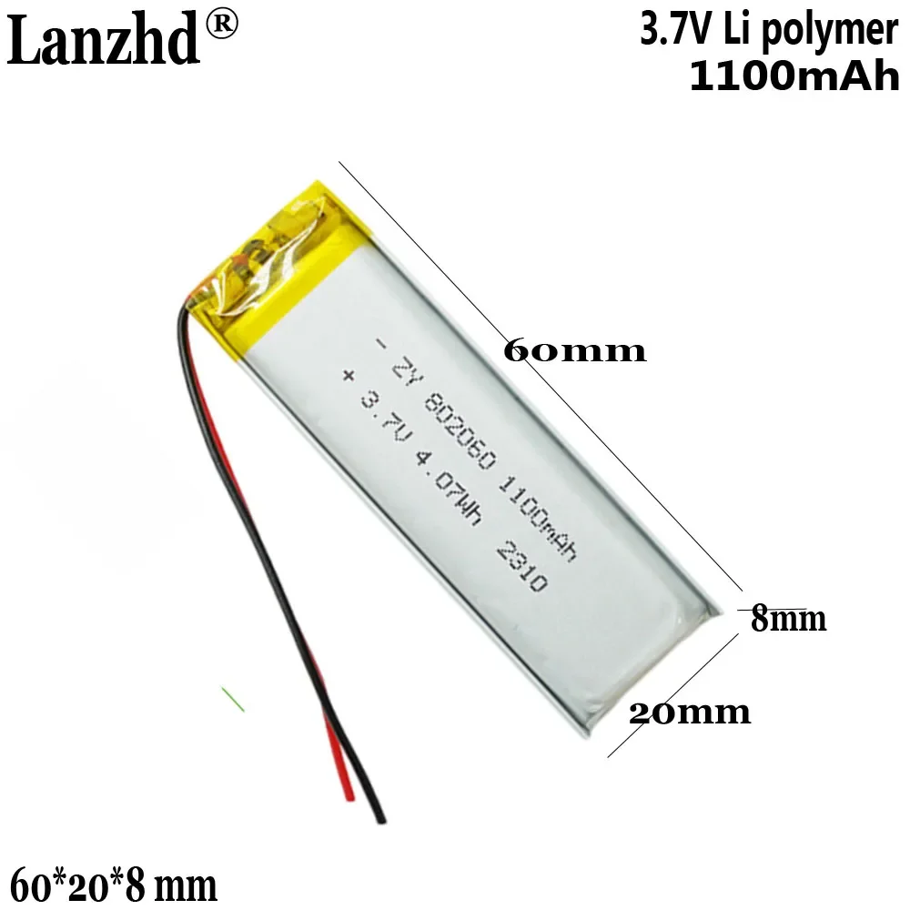 3.7V rechargeable battery For Long cabinet strips Smart magnifying glass, polymer lithium battery bicycle taillight 802060 1100
3.7V rechargeable battery For Long cabinet strips Smart magnifying glass, polymer lithium battery bicycle taillight 802060 1100