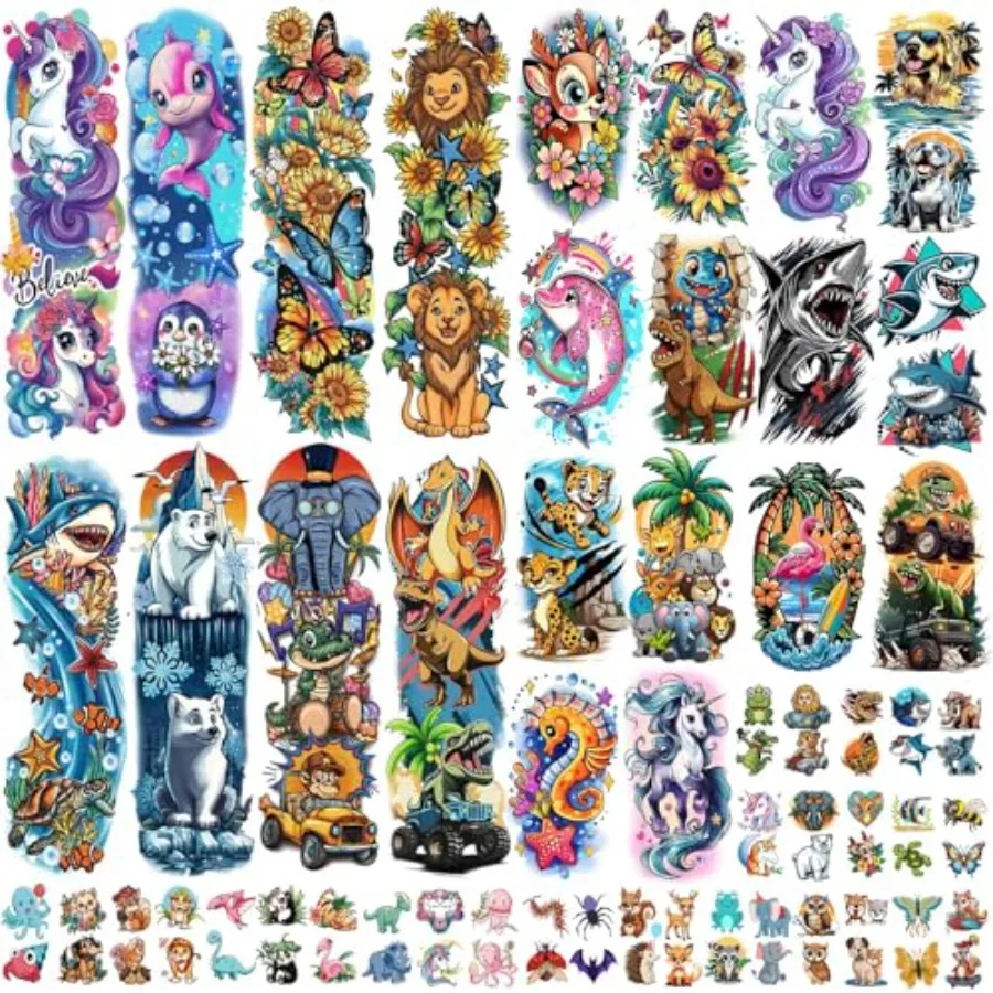 52 Sheets Temporary Tattoos for Full Arm Sleeve Dinosaur Unicorn Shark Dolphins Elephant Animal Body Face Fake Tattoos for Boy
52 Sheets Temporary Tattoos for Full Arm Sleeve Dinosaur Unicorn Shark Dolphins Elephant Animal Body Face Fake Tattoos for Boy