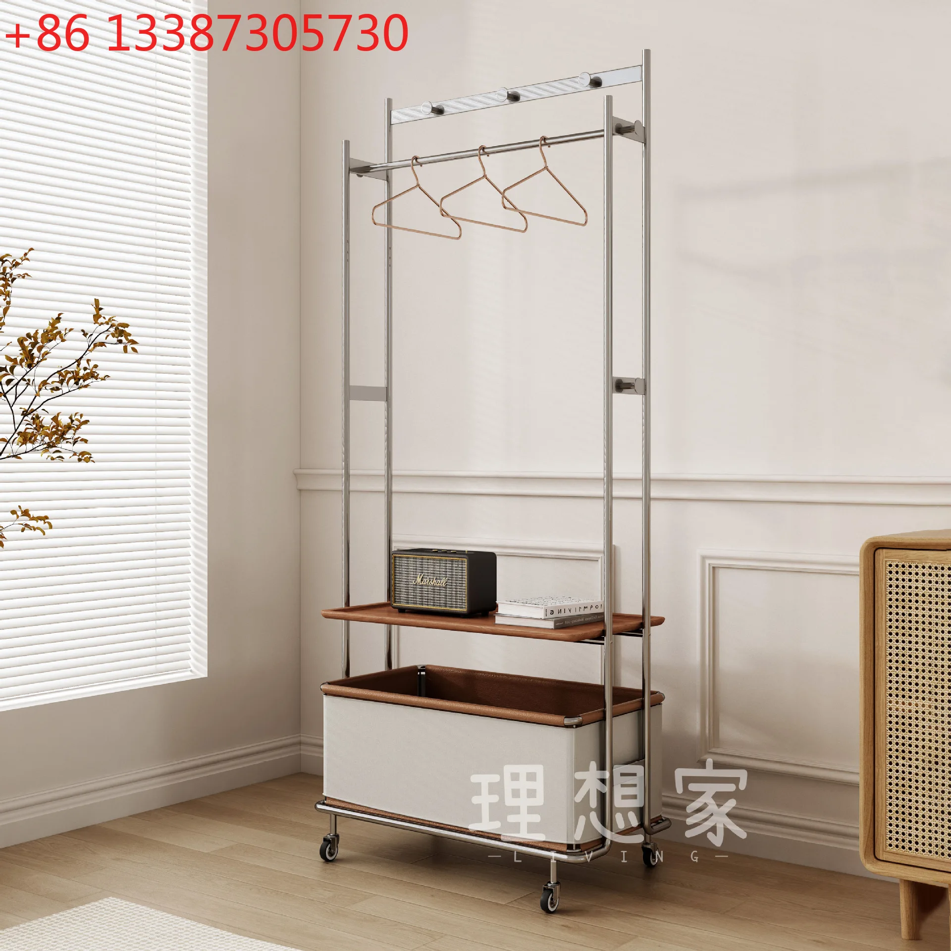 Used solid wood stainless steel hanger movable floor coat rack
Used solid wood stainless steel hanger movable floor coat rack