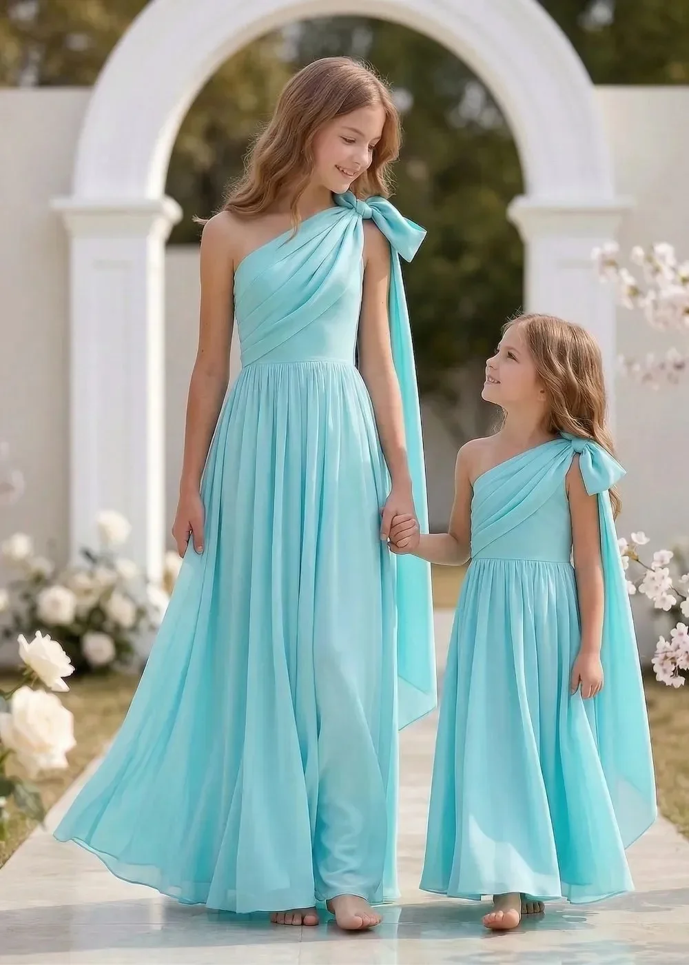 Boho One Shoulder Chiffon Flower Girl Dress, Long Flowy A-Line Gown, Girls Wedding Party Birthday Dinner Outfit, Customizable
Boho One Shoulder Chiffon Flower Girl Dress, Long Flowy A-Line Gown, Girls Wedding Party Birthday Dinner Outfit, Customizable