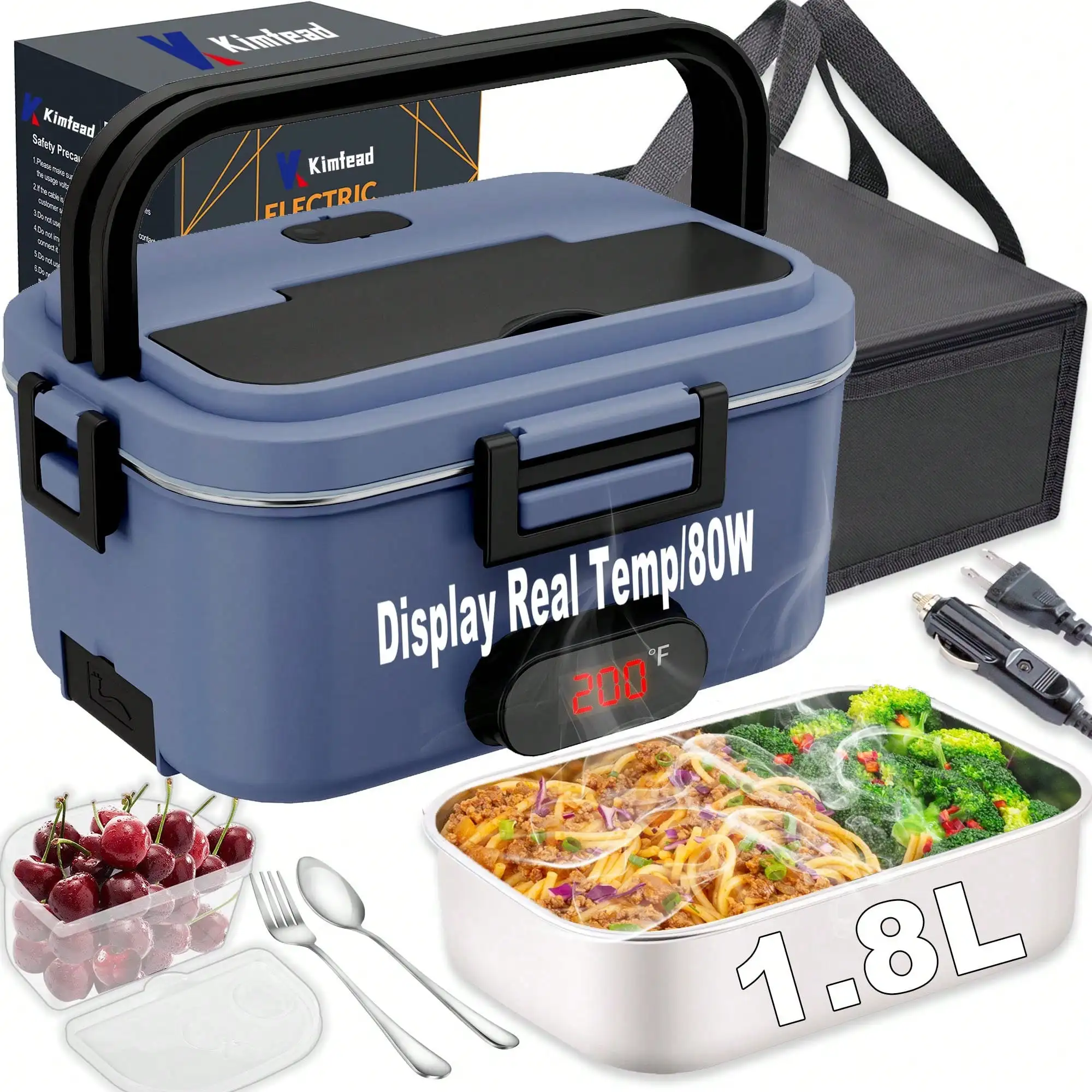80W 1.8L Electric Heated Lunch Box with Digital Temperature Display, 12V/110V Dual Use Car & Home Food Warmer, 304 Stainless Steel Container with Insulated Bag & Utensils
80W 1.8L Electric Heated Lunch Box with Digital Temperature Display, 12V/110V Dual Use Car & Home Food Warmer, 304 Stainless Steel Container with Insulated Bag & Utensils