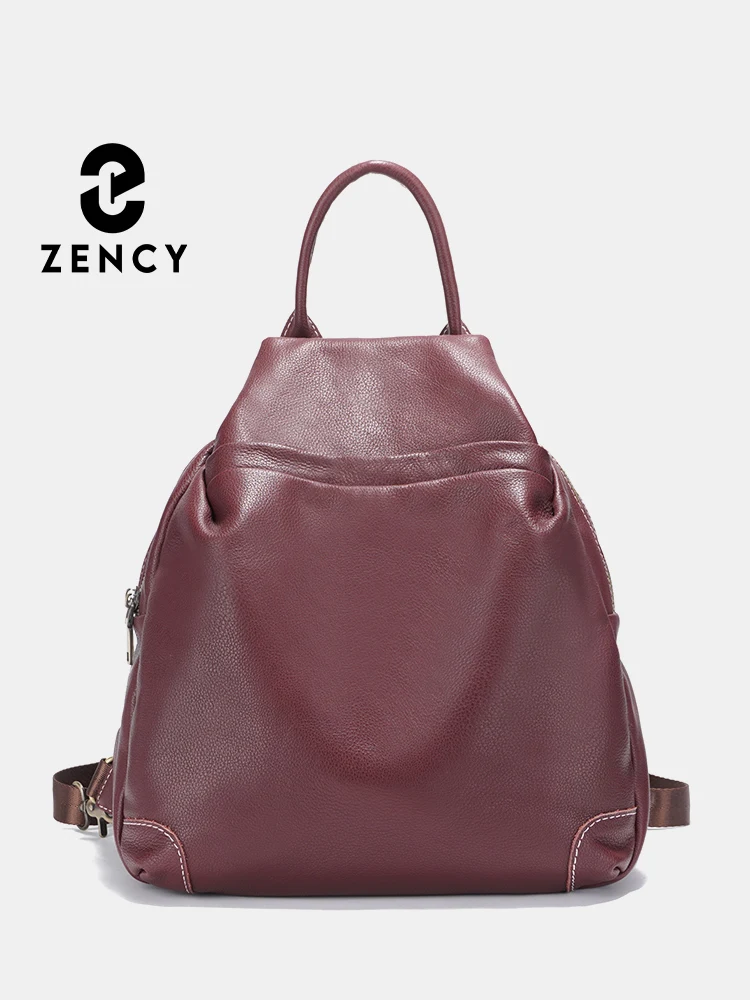 Zency женский рюкзак из натуральной кожи для работы и путешествий, осенне-зимняя сумка на плечо, противоугонный рюкзак, дизайнерский бордовый рюкзак