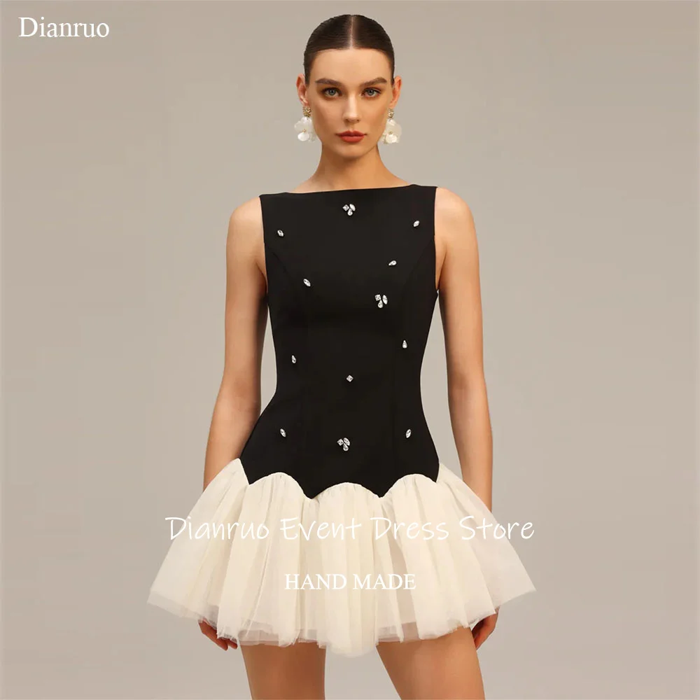 Dianruo Sparkling Crystal Prom Dress Above Knee Pleated Quinceanera Dress Fluffy White Tulle Backless Birthday Dress Customized
Dianruo Sparkling Crystal Prom Dress Above Knee Pleated Quinceanera Dress Fluffy White Tulle Backless Birthday Dress Customized