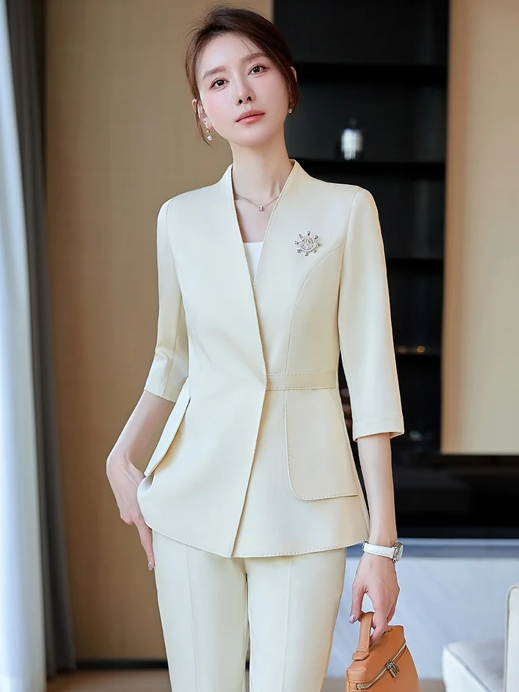 Champagne Color Women's Jacket Thin Seven Sleeve Work Uniform Professional Formal Beauty Salon Summer Outfit Long Pants
Champagne Color Women's Jacket Thin Seven Sleeve Work Uniform Professional Formal Beauty Salon Summer Outfit Long Pants