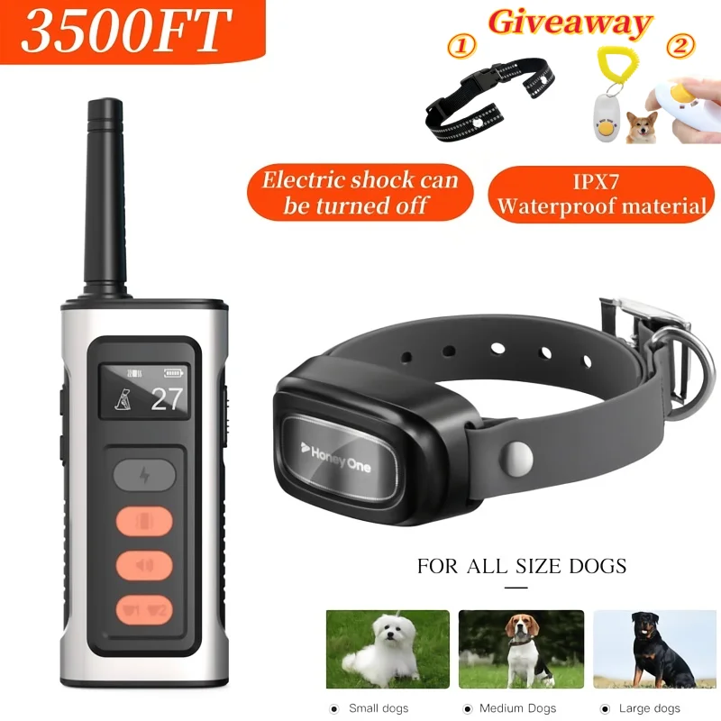 3500FTDigital Dog Training Collar Waterproof Rechargeable Remote Control Pet with LCD Display for All Size Shock Vibration Sound
3500FTDigital Dog Training Collar Waterproof Rechargeable Remote Control Pet with LCD Display for All Size Shock Vibration Sound