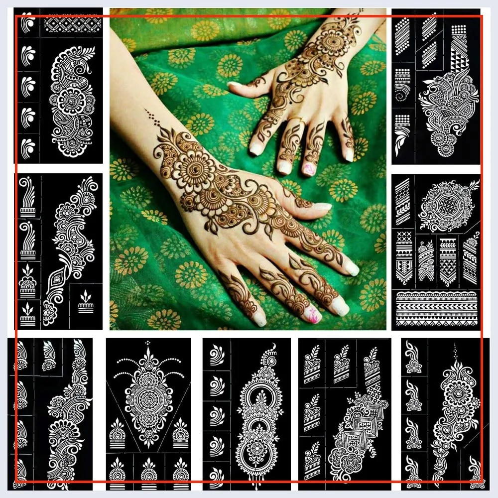 Reusable Henna Tattoo Stencils Kit, Mehendi Stencils for Hands Forearm, DIY Tattooing Template, 9 Sheets Temporary Tattoo Stickers for Women
Reusable Henna Tattoo Stencils Kit, Mehendi Stencils for Hands Forearm, DIY Tattooing Template, 9 Sheets Temporary Tattoo Stickers for Women