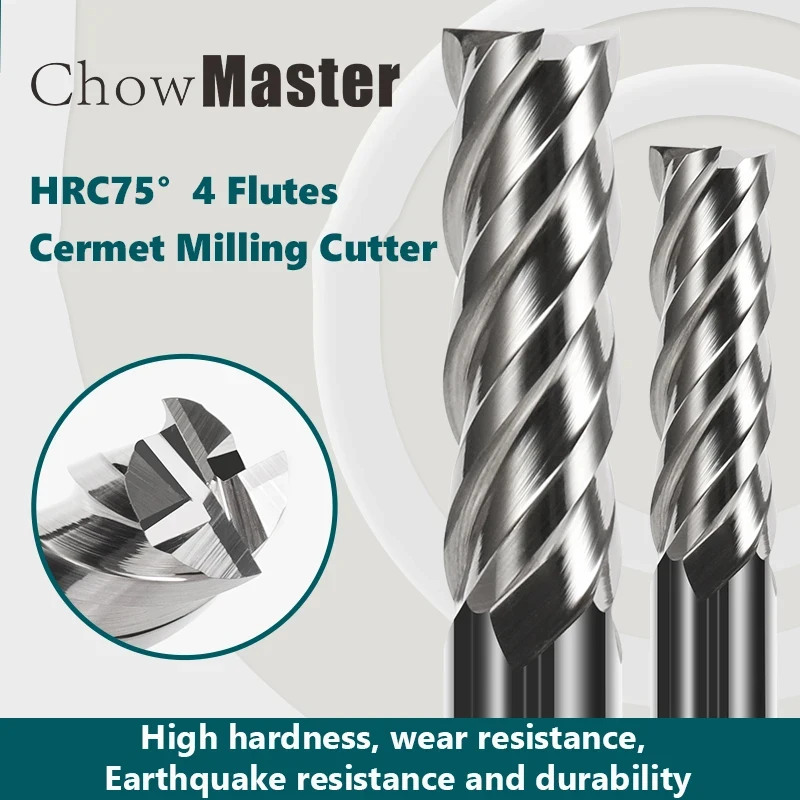HRC75 Solid Cermet Milling Cutter 4 Flute Uncoated High-hardness CNC Flat-bottomed Super Hard Metal Ceramic End Mill
HRC75 Solid Cermet Milling Cutter 4 Flute Uncoated High-hardness CNC Flat-bottomed Super Hard Metal Ceramic End Mill