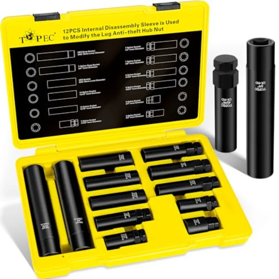 12PCS Spline Lug Nut Socket Set Master Lug Nut Key Set of 5 6 7 12 Spline Wheel Lock Removal Kit for Spike and Hex Lug Nuts Uni
12PCS Spline Lug Nut Socket Set Master Lug Nut Key Set of 5 6 7 12 Spline Wheel Lock Removal Kit for Spike and Hex Lug Nuts Uni