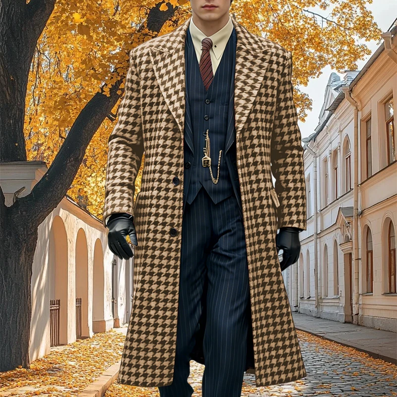 Men's mid length coat houndstooth single-breasted man collar jacket business casual tailored windproof male blazer
Men's mid length coat houndstooth single-breasted man collar jacket business casual tailored windproof male blazer