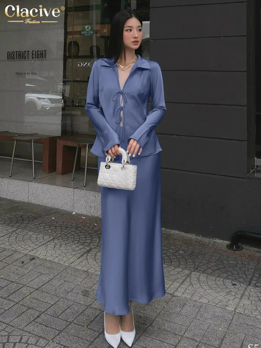 Clacive Fashion Loose Blue Women's Two Pieces Set 2025 Sexy Long Sleeve Shirt With High Waist Long Skirt Set Female Streetwear
Clacive Fashion Loose Blue Women's Two Pieces Set 2025 Sexy Long Sleeve Shirt With High Waist Long Skirt Set Female Streetwear