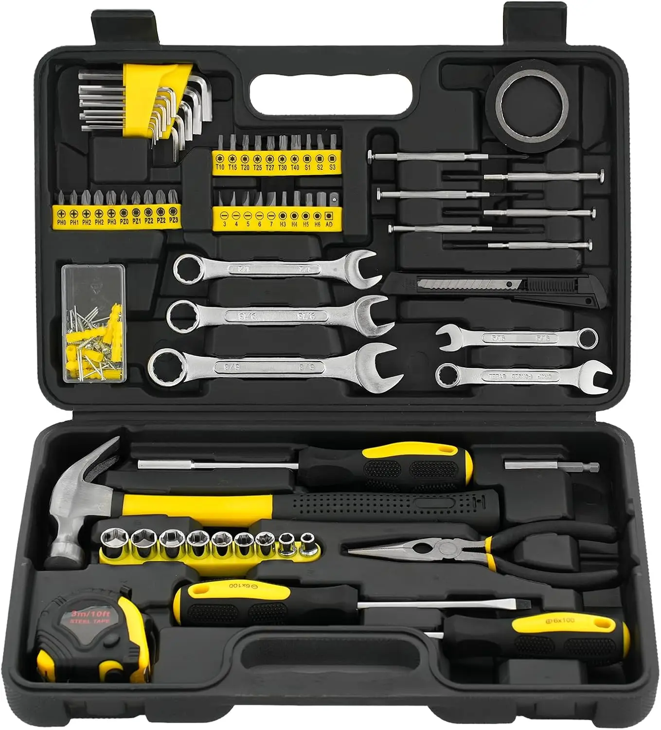 149-Piece Tool Set, Yellow, for Home, Auto, DIY, Office, Gifts, Beginners
149-Piece Tool Set, Yellow, for Home, Auto, DIY, Office, Gifts, Beginners