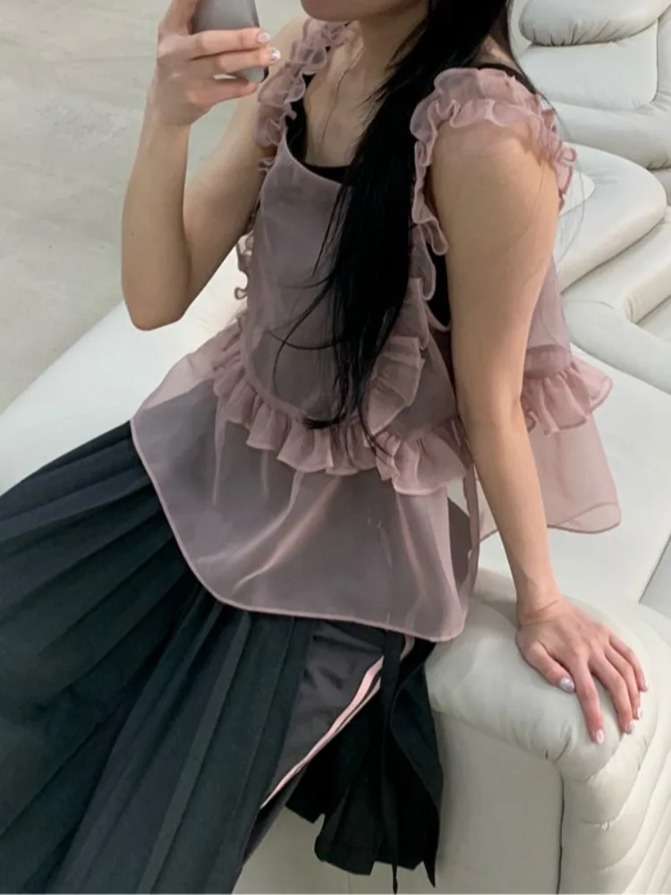 Корейский женский укороченный топ из дерева и тюля, летняя новая дизайнерская верхняя одежда Sensation, жилет с ремнями, блузка
Корейский женский укороченный топ из дерева и тюля, летняя новая дизайнерская верхняя одежда Sensation, жилет с ремнями, блузка