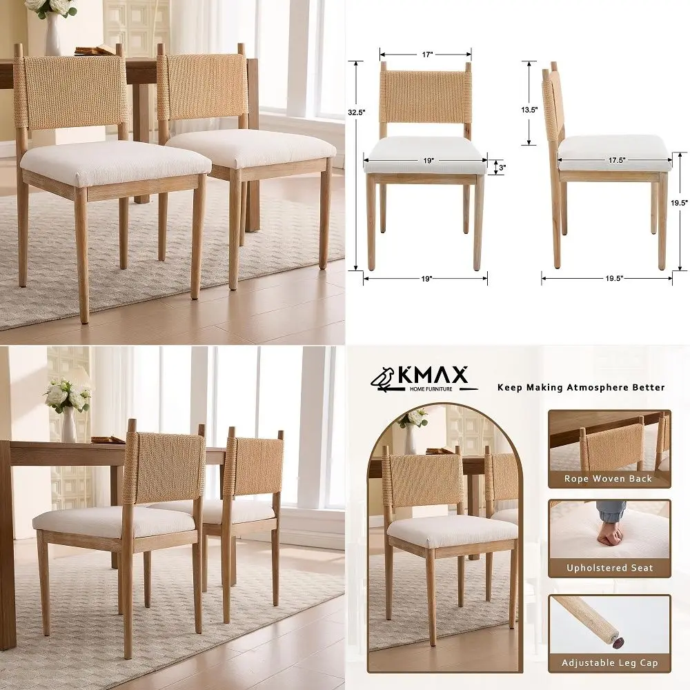 Dining Chairs Set of 2, Farmhouse Upholstered Kitchen Chairs with Rope Woven Back, Rustic Side Chairs for Dining Room, Kitchen,
Dining Chairs Set of 2, Farmhouse Upholstered Kitchen Chairs with Rope Woven Back, Rustic Side Chairs for Dining Room, Kitchen,