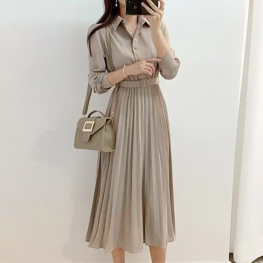 2025 Korean Fashion Elegant Chiffon Long Sleeve Shirt Dress Women A-line Pleated Maxi Dress Fall Clothes Streetwear with Belt
2025 Korean Fashion Elegant Chiffon Long Sleeve Shirt Dress Women A-line Pleated Maxi Dress Fall Clothes Streetwear with Belt